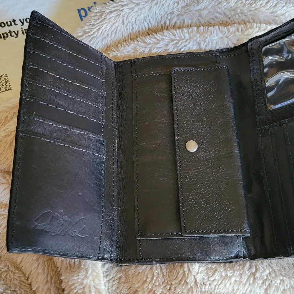 Patricia Nash Black Tooled Leather Fold-Over Wallet